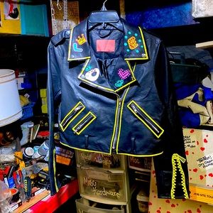 Signatures Custom Medium M Girls faux leather PUNK coat jacket Unique Super Cool